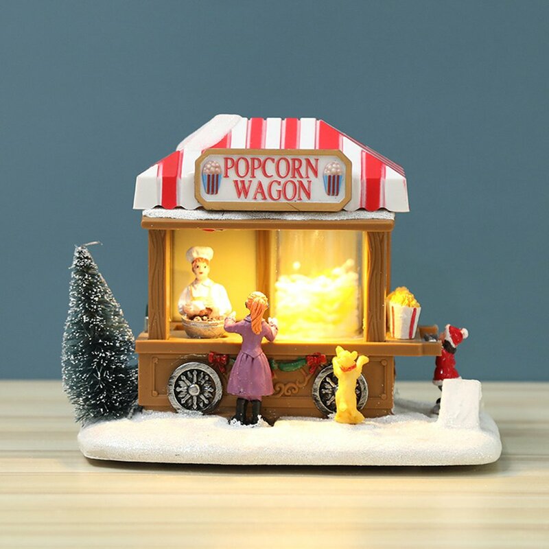 Christmas Dining Car Popcorn Luminous Small House Ornaments Christmas Decorations Holiday Gifts Popcorn Wagon