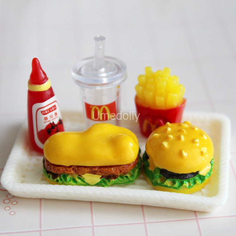Mini 1/6 Miniature Dollhouse Hamburger Coke Cup Fast Food for Blyth Barbies Doll House Play Kitchen Ice Cream Accessories Toy