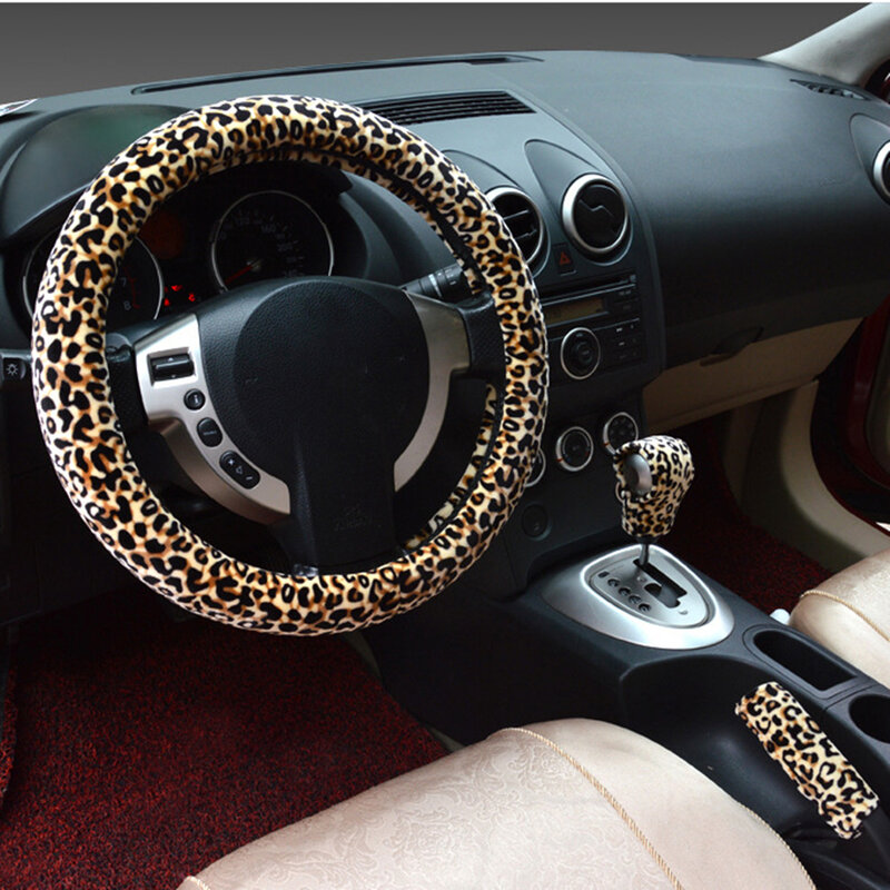Leopardo impressão volante do carro capa skidproof protetor peças interiores anti deslizamento decoração cobre acessórios estilo do carro
