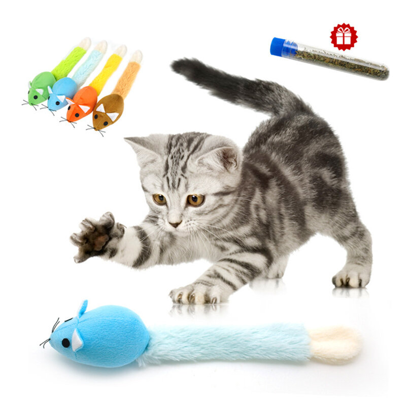 Mainan Kucing Mewah Panjang Lembut Tikus Gemerincing dengan Catnip Mouse Kecil Mainan Interaktif Aktivitas Tikus Mainan Berderak untuk Perlengkapan Hewan Peliharaan Kucing