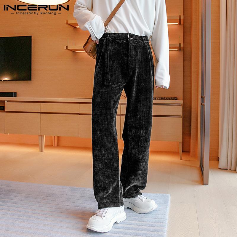 Incerun Mannen Mode Gestreepte Broek Corduroy Lange Broek Alle-Wedstrijd Losse Knoppen Streetwear Goed Passende Pantalons S-5XL 2021