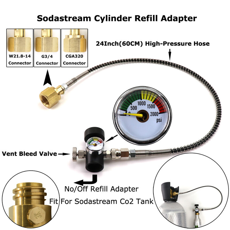 SodaStream-Adaptador de estación de recarga de CO2, cilindro SodaClub con adaptador de encendido/apagado de manguera y W21.8-14(DIN 477) o CGA320 y G3/4, nuevo