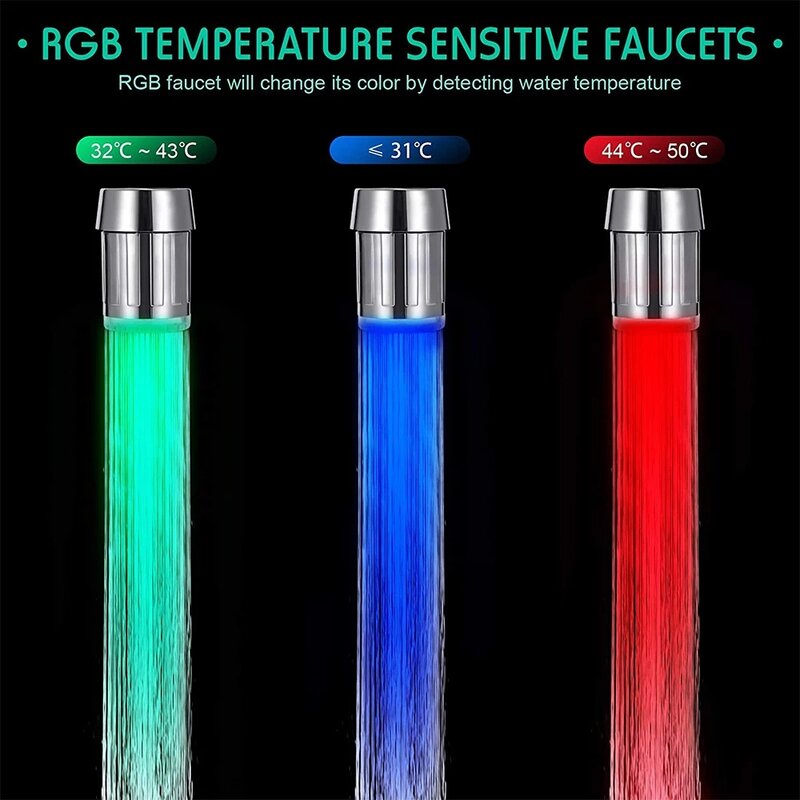LED Faucet Night Light 3 Colors Temperature Sensitive Atmosphere Lamp No Need Battery For Home Kitchen Bathroom Glow Nozzle Tap