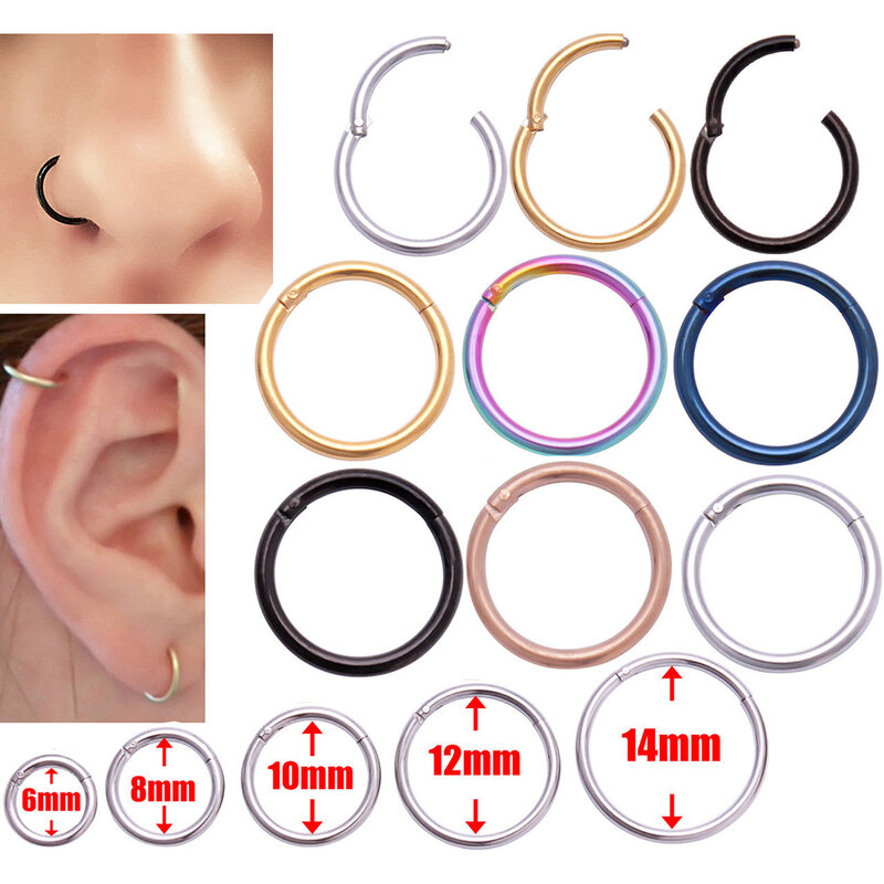 Nova chegada 0.8mm de aço cirúrgico pequeno nariz anéis cor misturada clipes do corpo hoop para mulheres cartilagem piercing jóias