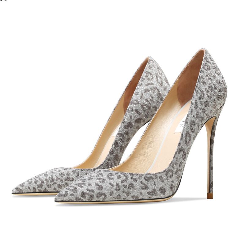 Zapatos de tacón de aguja con estampado de leopardo para mujer, calzado Sexy de piel auténtica de ante, Punta puntiaguda, de boda, 8/10cm, 2022