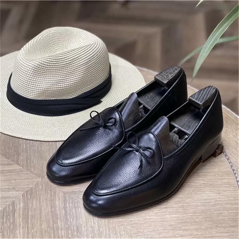 Sapatos masculinos de cor sólida com nó, loafer, cabeça redonda, loafer, tendência, negócios, 3kc558