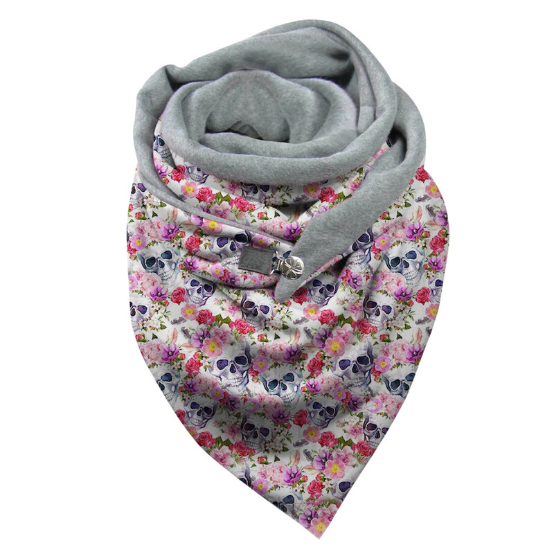 Женский платок с цветочным принтом, теплый квадратный шарф с застежкой на пуговицах