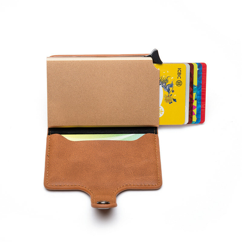 Кошелек BISI GORO с блокировкой RFID, держатель для кредитных карт, дизайнерский защитный смарт-кошелек на застежке, алюминиевый тонкий кожаный бумажник