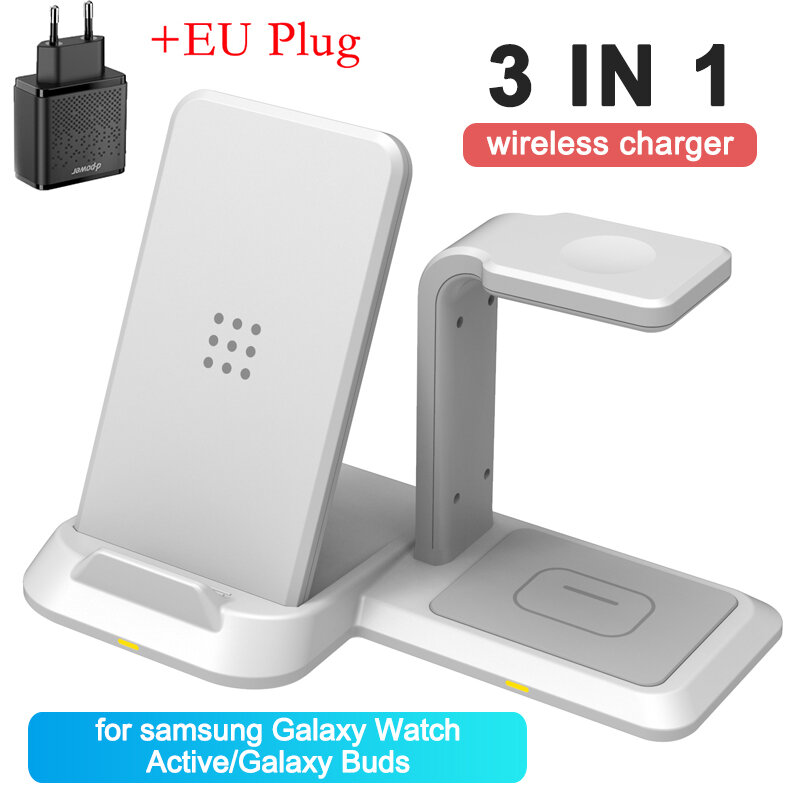 3 In 1 Charger Nirkabel Stasiun Dock 10W Pengisian Cepat untuk Samsung Note 20 10 9 8 S10 S9 S8 Plus Jam Tangan Galaxy Aktif/Galaxy Bud