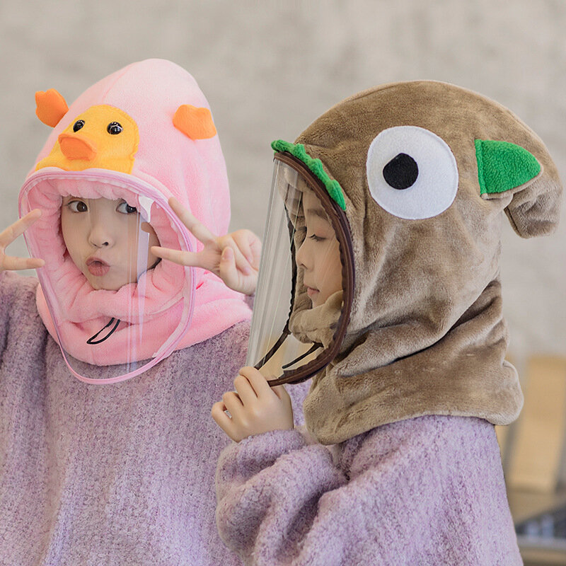 Cartoon Animal Children Hat With Scarf Suit Winter Kids Hat Set Cotton Girls Boys Hats Neck Children Scarf With Face Lens