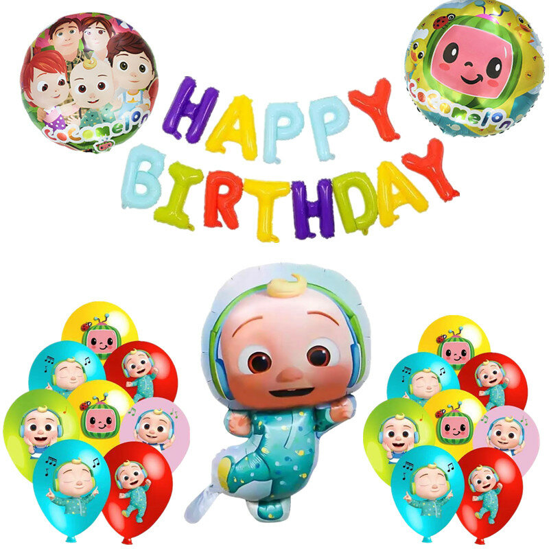 Cocomelon Balon Pesta Keluarga Dekorasi Ulang Tahun Perlengkapan Pesta Baby Shower Balon Lateks Set Mainan Anak-anak