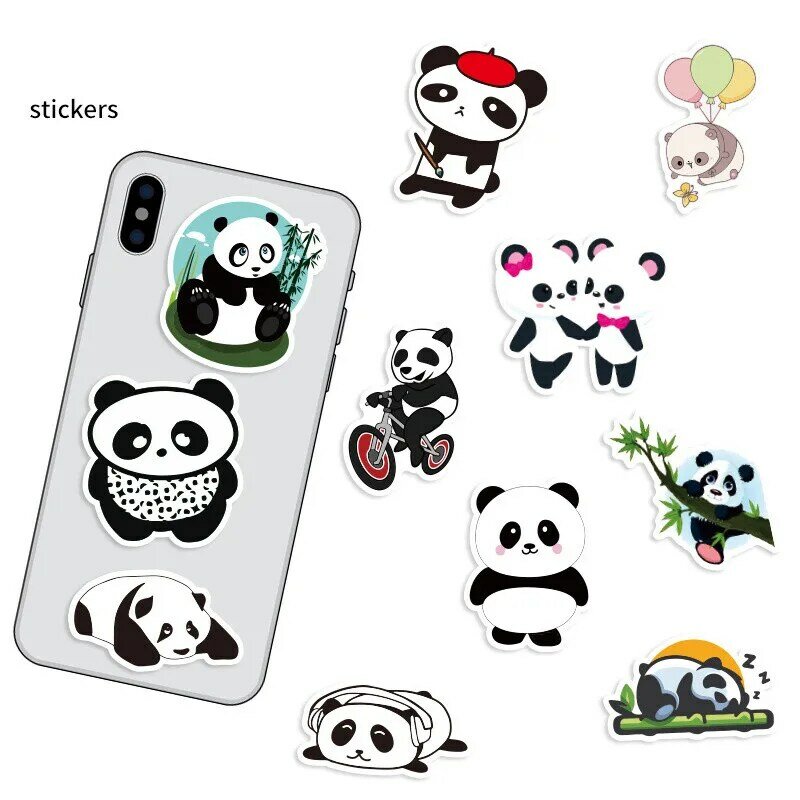 50PCS Cute Panda Cartoon Animal Stickers Luggage Skateboard Cute DIY Cool Graffiti Waterproof Funny Kid Toy Sticker Decal
