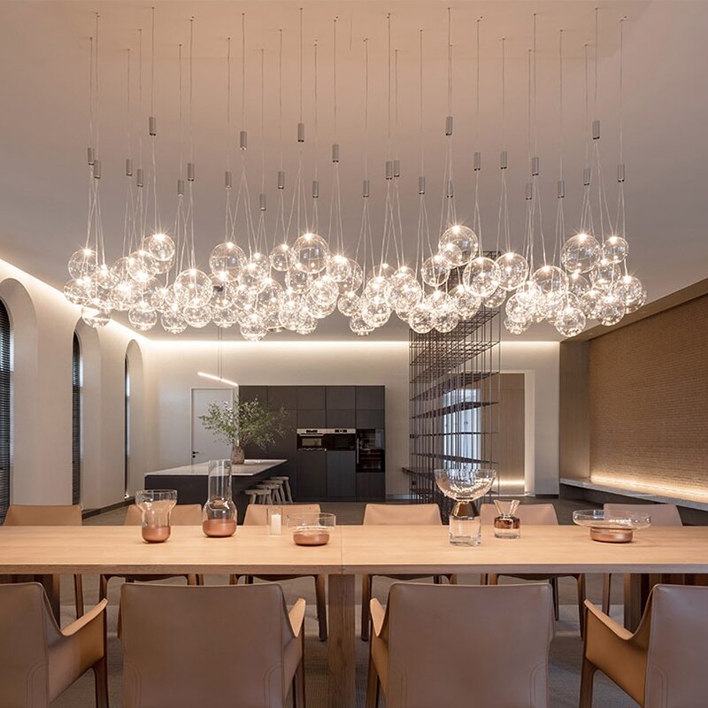 Plafonnier LED composé de trois têtes en forme de boule de verre, design nordique moderne et créatif, luminaire décoratif d'intérieur, idéal pour un Restaurant, un Bar ou un café