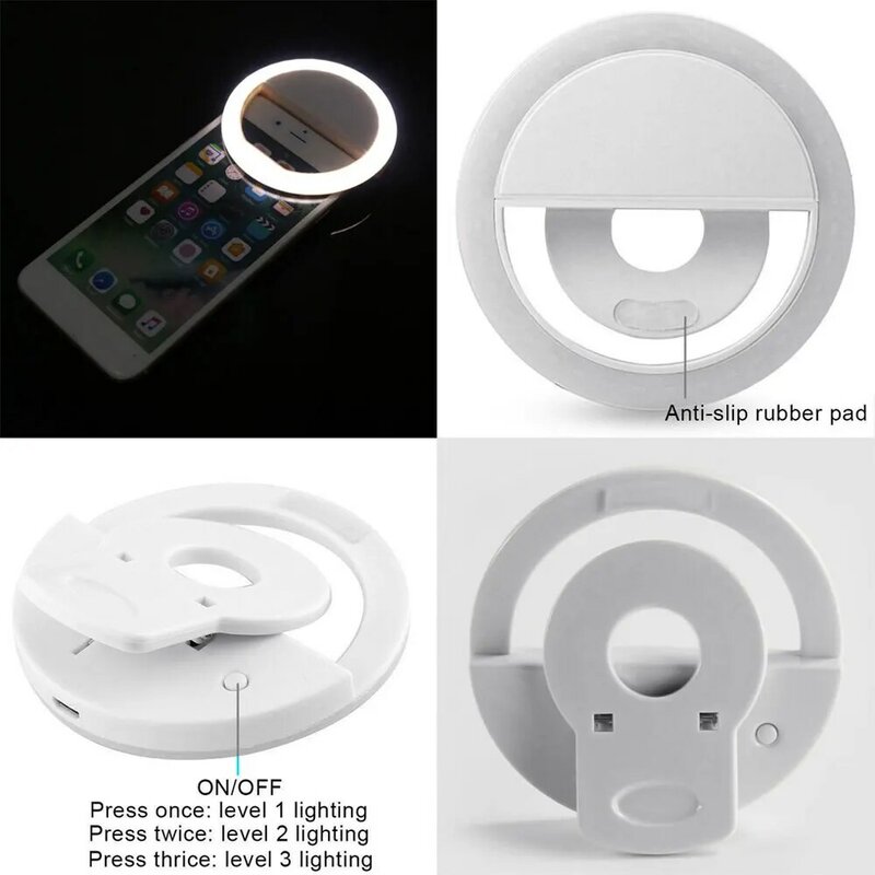 Beauty Selfie Light USB cellulare Light Clip Selfie 3 luminosità dimmerabile LED Auto Selfie trucco specchio torcia