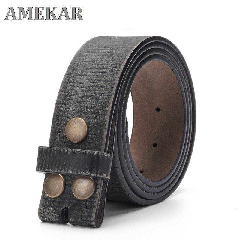 Cinturón Vintage sin hebilla para hombre, 100% cuero genuino para Vaqueros, 3,8 CM de ancho, correa de piel de vaca con una capa de cuero