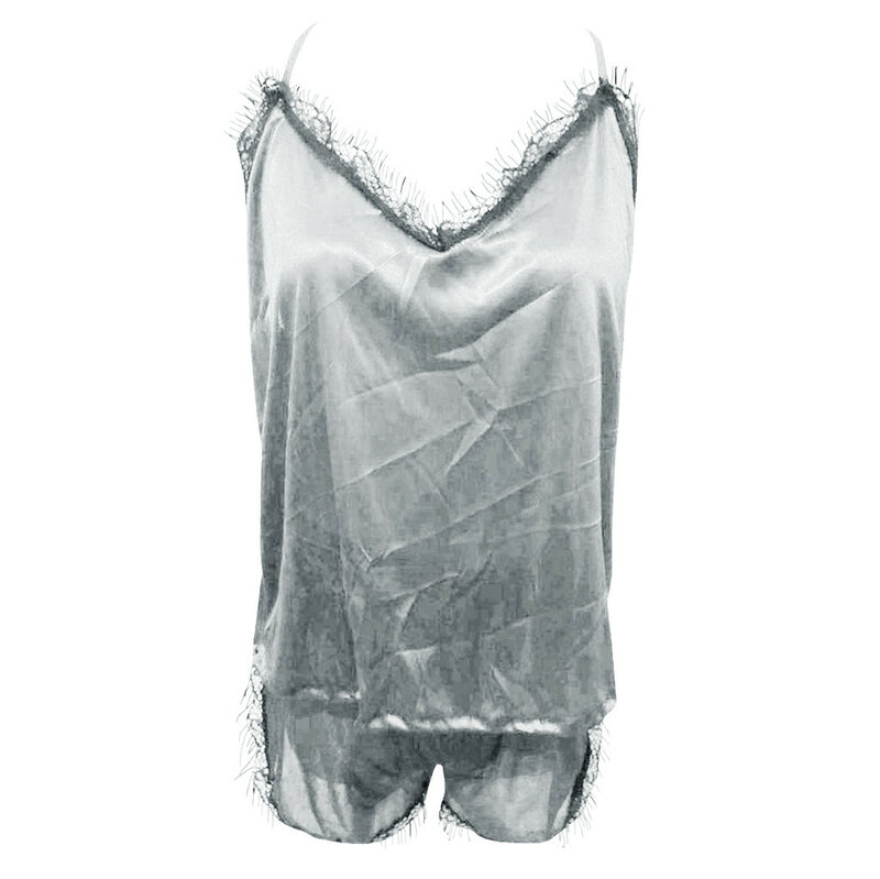 Piyama untuk Wanita Pakaian Tidur Tanpa Lengan Tali Baju Tidur Lingerie Pakaian Dalam Piyama Renda Trim Satin Cami Set Piyama Atasan