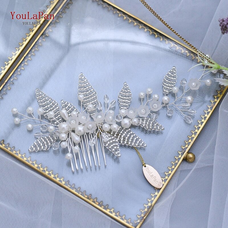 TOPQUEEN HP135 Wedding Hair Comb Bridal Hair Ornaments Crystal Pearl Beaded Hair Clip Hair Accessories Silver Women Tiara
