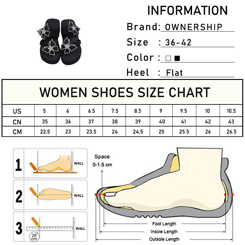 2021 donne infradito farfalla piattaforma di cristallo pantofole femminile estate spiaggia nuove diapositive signore scarpe Open Toe Plus Size