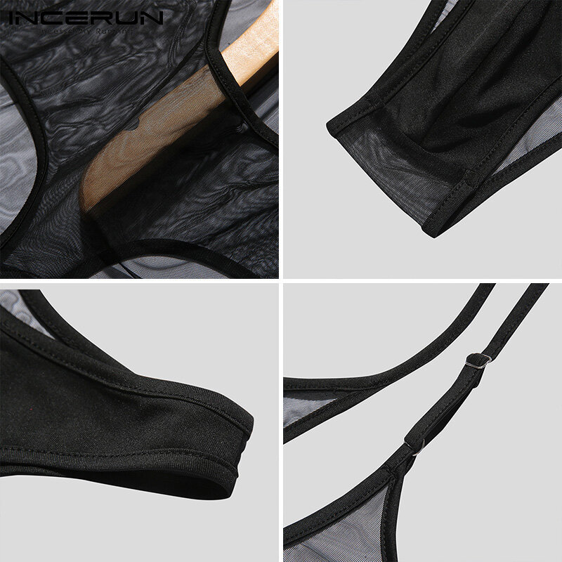 세련된 신사복 Loungewear See-through Jumpsuit 민소매 남성 Comeforable Well Fitting 얇은 Rompers Hollow Out Jumpsuits S-5XL