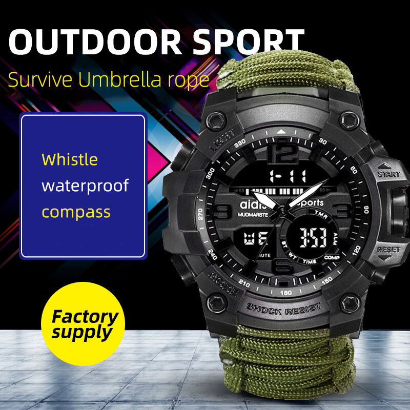 Addies mężczyźni kompas wojskowy zegarek Tend wodoodporny Whistel Alarm stoper zegar Outdoor Sport cyfrowy zegarek