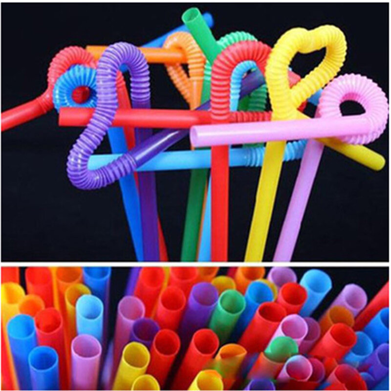 100pcs Multicolor Straws Long Plastic Drinking Straws For Party Weddings Celebrations Bar Juice Drinking Supplies