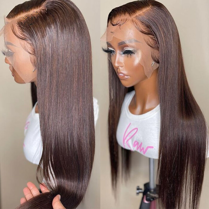 Dark Brown Middle Part Silky Straight Lace Front Wig Synthetic For Black Women Cosplay Preplucked Long Heat Resistant Baby Hair