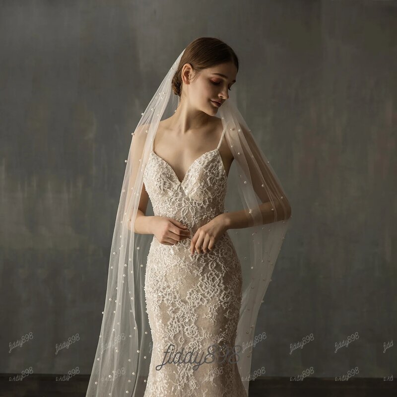 Pearls Bride Long Wedding Veil 2020 Single Layer 230CM  Bridal Veils Wedding Accessories velo de novia largo voile mariage