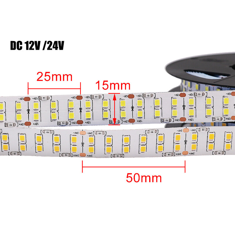5M LED Strip Lampu Tinggi Terang Double Row SMD2835 240Led Fleksibel Pita Ribbon 12V 24V LED Tahan Air garis Putih Alami 4000K