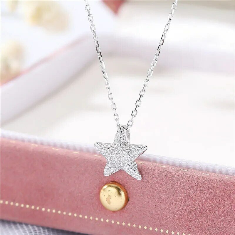 Sodrov Diamond Star Pendant Necklace for Women Silver 925 Jewelry Neckalces