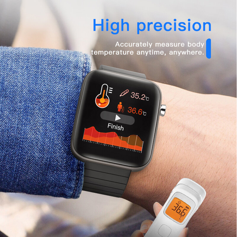 Fitness Tracker Watch for Men Women Body Temperature ECG PPG SPO2 Monitoring Flashlight Smart Watch Clock for Old People T68