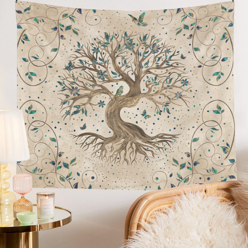 Tapiz decorativo de árbol de la vida para el hogar, Alfombra de Yoga Hippie, hoja, manta de sofá, tapices de árbol, decoración del hogar
