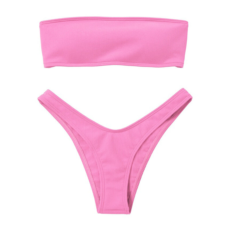 Bretelles Bikini 2020 femme 2 pièces maillot de bain solide Bikini Sexy maillot de bain ensemble maillot de bain pour femme taille haute Push up Biquini rose bleu
