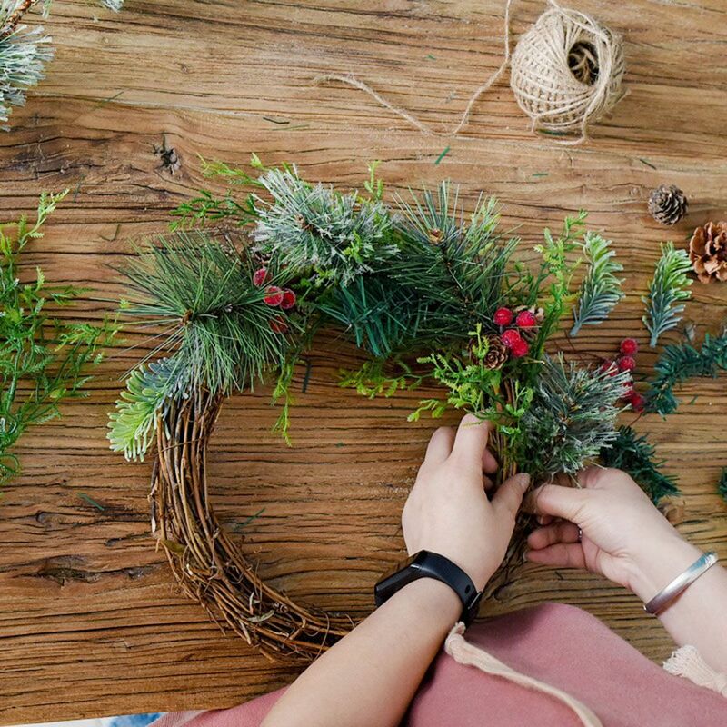 Casamento layout artificial árvore fio/laços decoração de natal guirlanda videira guirlanda natal folhas de pinho fitas