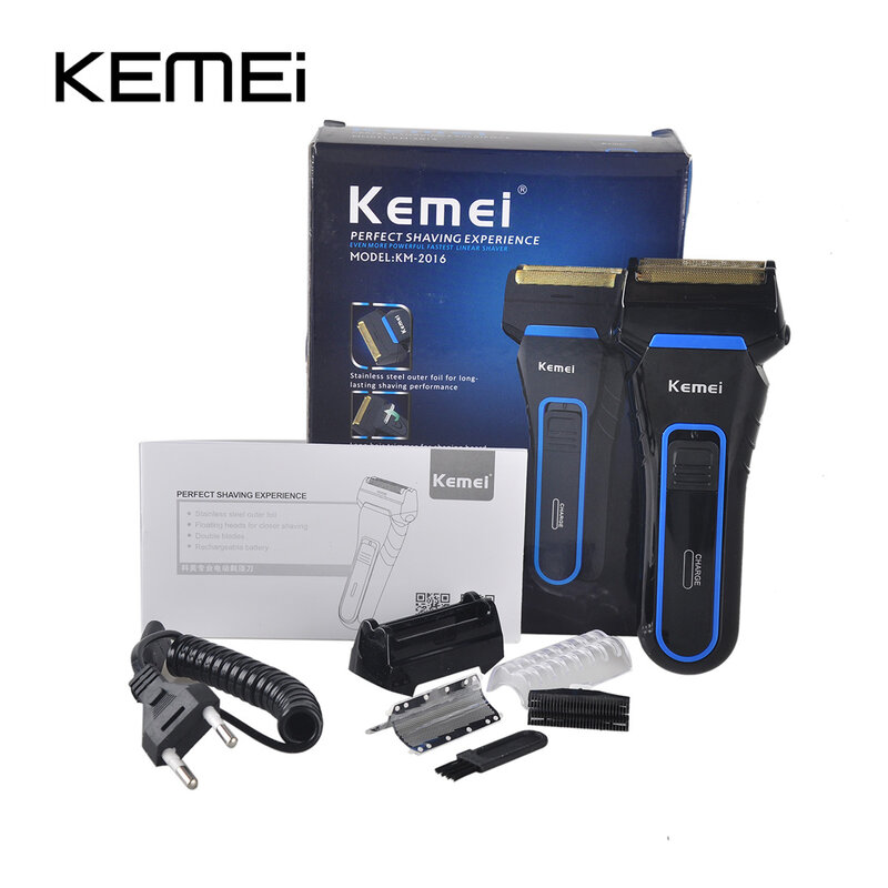 2 лезвия электрическая бритва Kemei электробритва s для Для мужчин Перезаряжаемые электробритва Портативный электрические бритвы бакенбард ...
