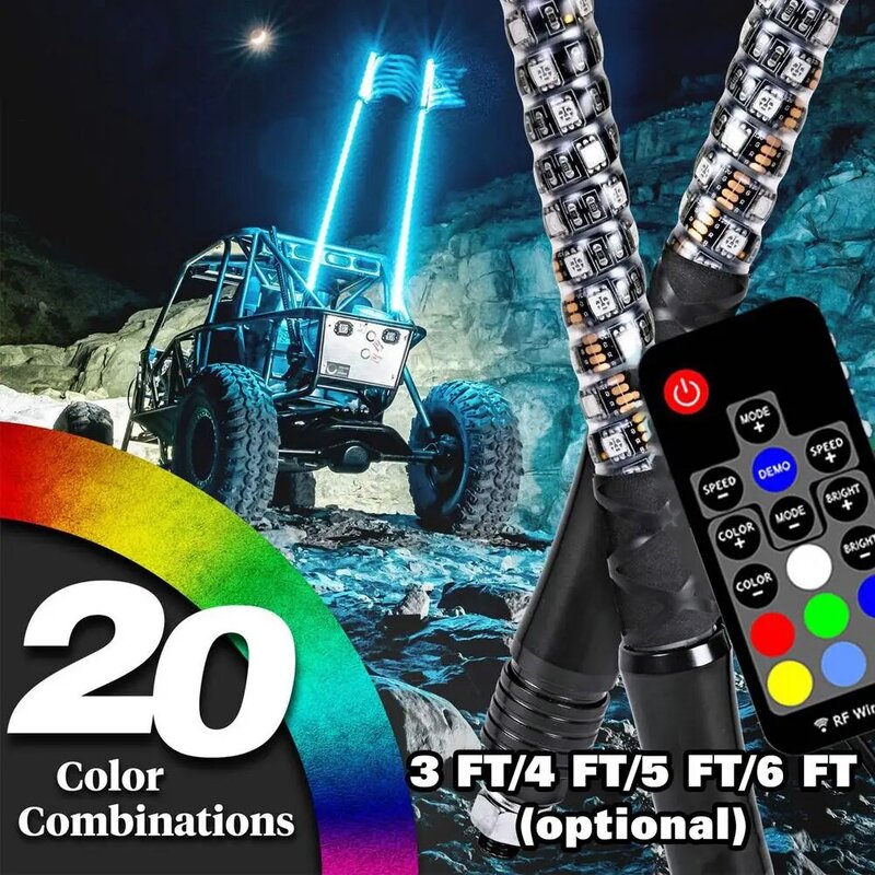 3/4/5/6 FT LED Whip Light RGB Waterproof Remote Control Multi-color Super Bright US Flag Flagpole Lamp Light For SUV ATV UTV RZR