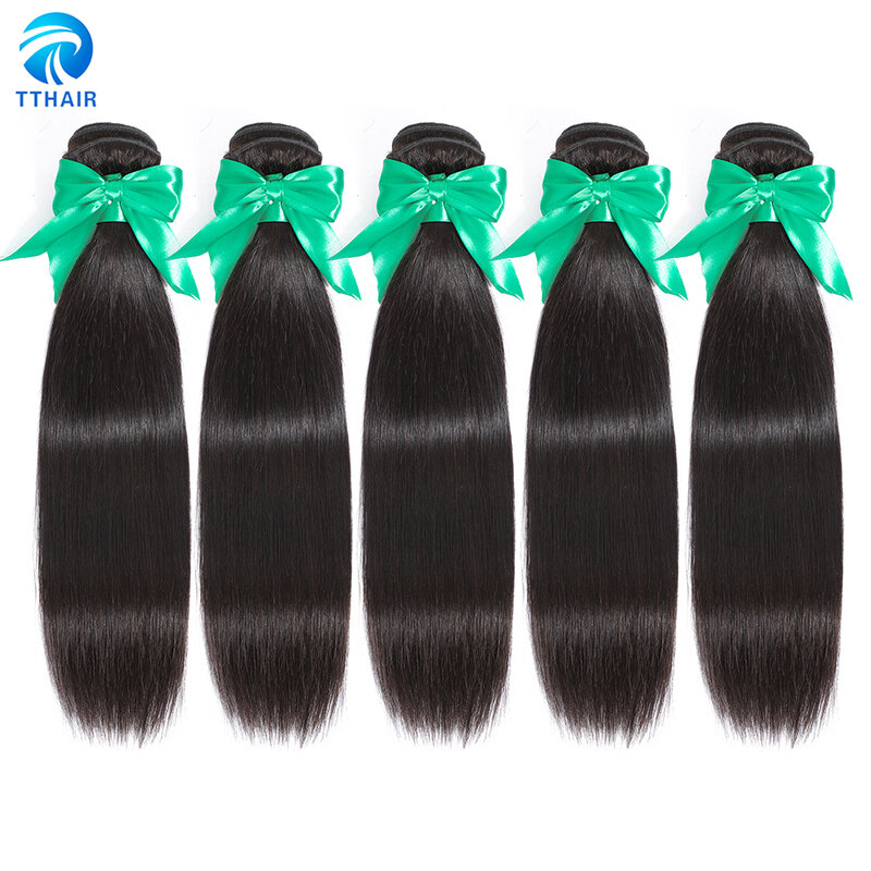 Tthair conjunto de extensões de cabelo remy brasileiros, 5 pacotes com 5 pacotes de cores naturais