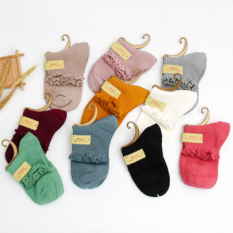 Calcetines tobilleros de encaje con volantes para mujer, de algodón, con borde con volantes, informales, Vintage, 2021