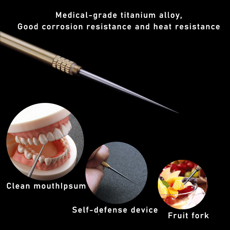 De titanio Edc portátil al aire libre Multi-propósito palillo de dientes de la fruta tenedor Camping herramienta palillo de dientes tubo es más Durable que el hilo dental