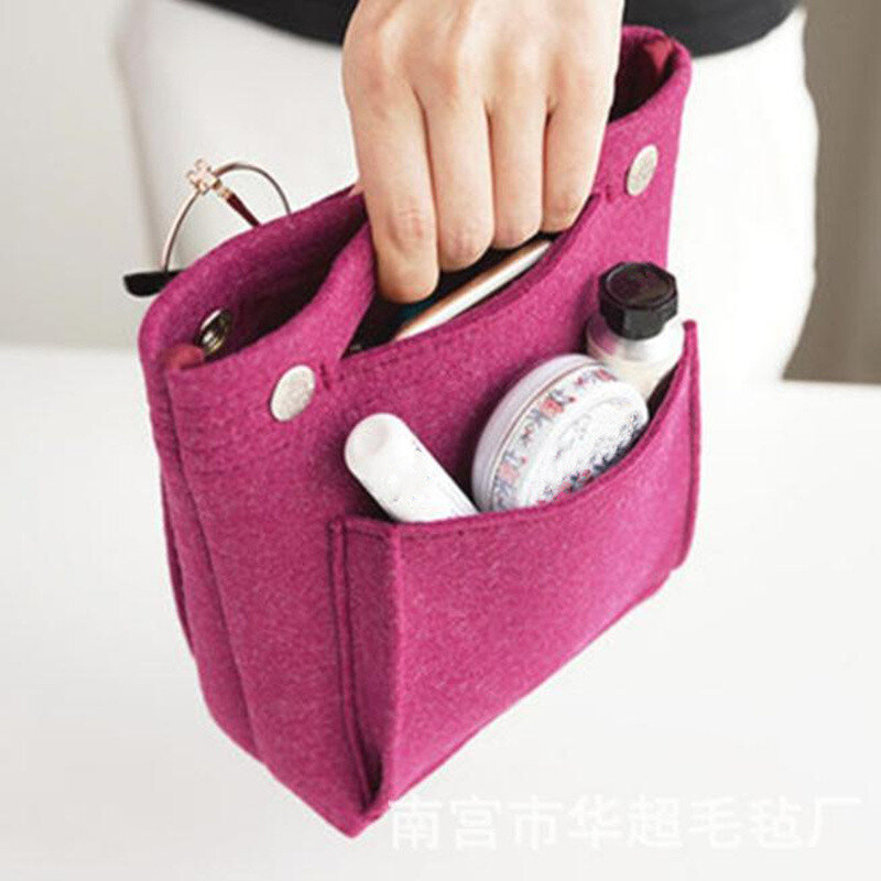 Feltro saco de cosméticos acessórios de viagem organizador de armazenamento de maquiagem bolsa para mulher portátil lavagem bolsa de higiene pessoal