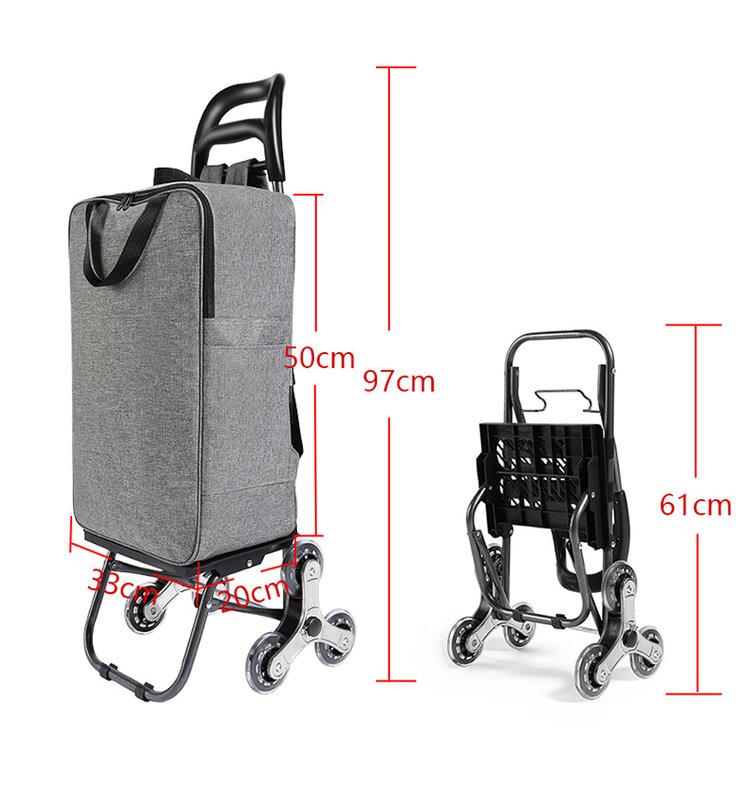 Carrito con ruedas para mujer, cesta de la compra plegable para ancianos, escaleras, remolque, portátil, bolsas de compras grandes