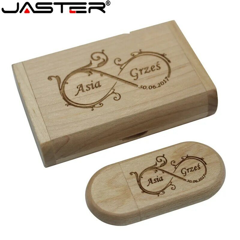 JASTER – clé USB 2.0 avec boîte ovale en bois, support à mémoire de 4GB 8GB 16GB 32GB 64GB, lecteur flash, offre spéciale