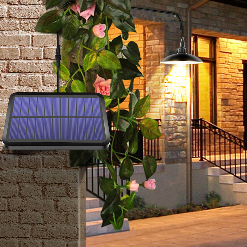 Solar Pendant Light Outdoor-Security Powered-Pendant Led Porch Light Solar Panel for Home Garden Yard Patio Decorate-Warm White