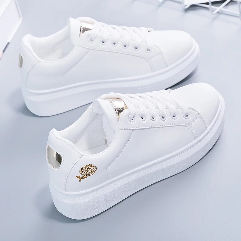 2020 nouveau printemps Tenis Feminino à lacets blanc chaussures femme en cuir couleur unie femme décontracté chaussures baskets