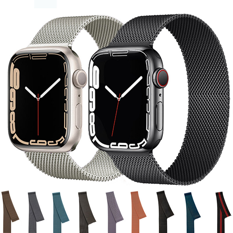 Correa para Apple watch, banda de 45mm 41mm 44mm 40mm, pulsera de Metal de acero inoxidable, banda de bucle magnético para Apple watch 3 4 5 se 6 7