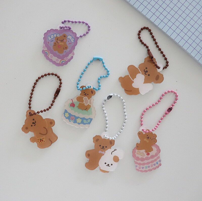 Korean Ins Angel Cake Bear Key Chain Cute Cartoon Decorative Pendant Girls Backpack Airpods Creative Accessories Kawaii Ornament