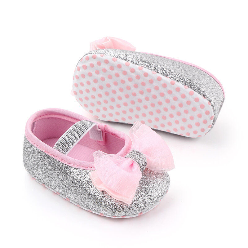 Zapatos planos para bebé y niña, calzado de vestir de princesa con lazo y purpurina, antideslizantes, para primeros pasos, de 3 a 11M, para primavera y verano, 2020