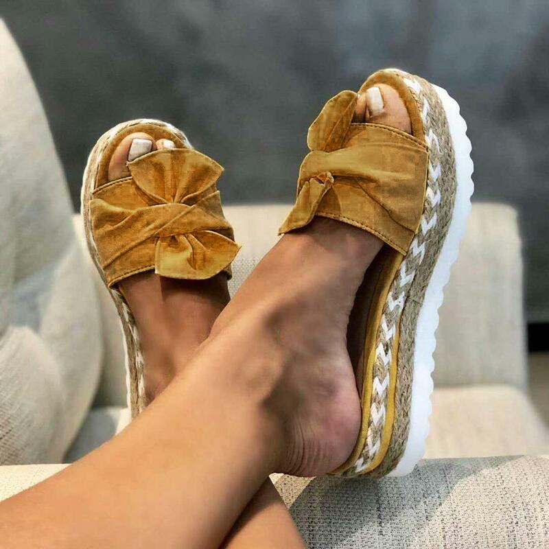 Sandalias de lazo para mujer, calzado moderno con suela gruesa y lazo para el verano, 2020