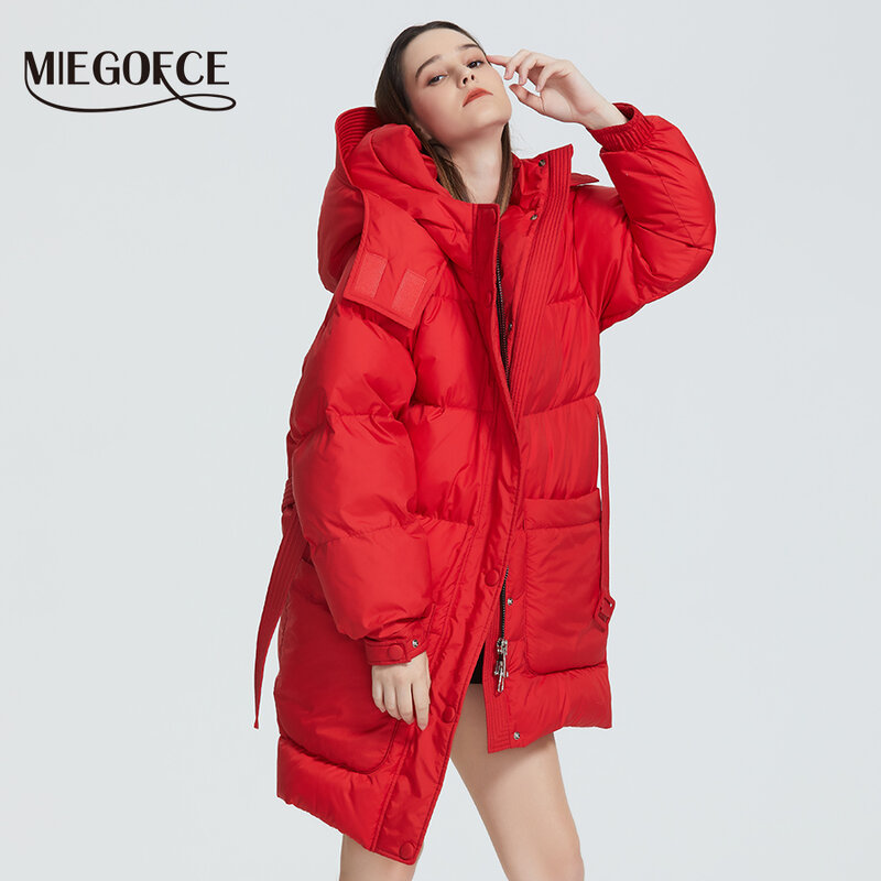 MIEGOFCE 2021 New Design Winter Coat Womens Parka Insulated Loose Cut With Patch Pockets Casual Loose Jacket Stand Collar Hooded