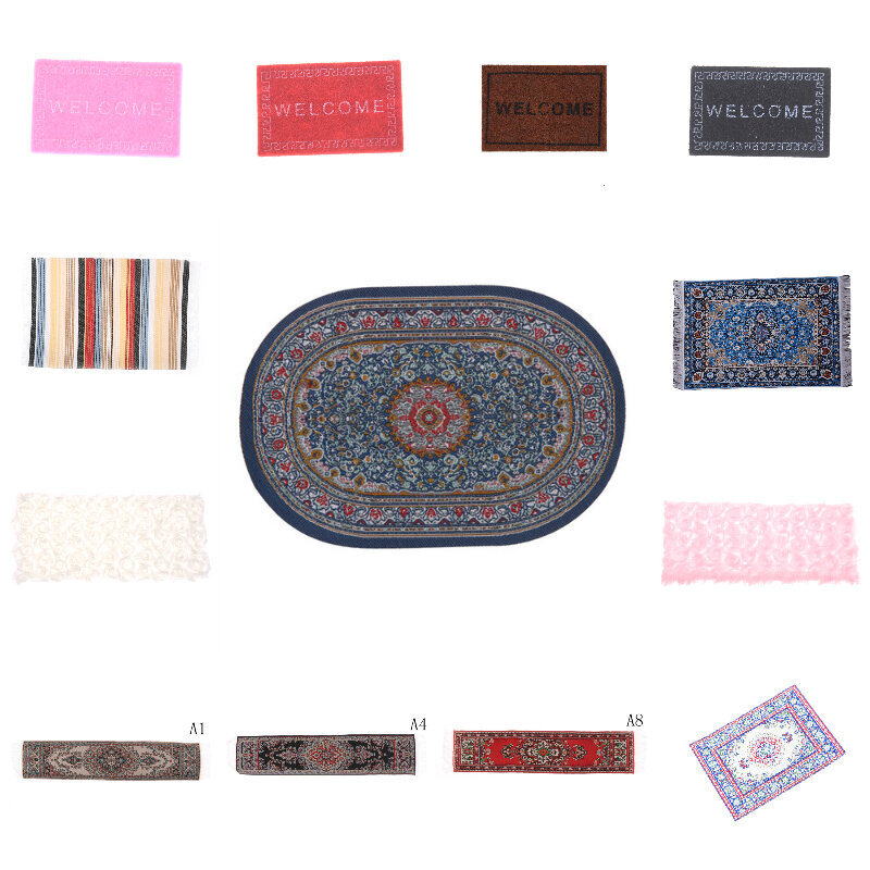 Mini tapis De maison De poupée multicolore, échelle 1/12, tapis De bienvenue tissé, Miniature Casa De Boneca, Kit d'accessoires pour maison De poupée
