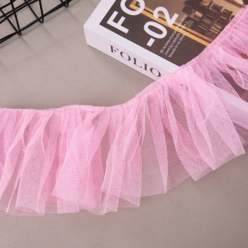 1M Pleated Mesh Lace Fabric Blue Pink White Lace Ribbon Dress Wedding Decor 12cm Sewing Guipure Clothes Crafts Materials RG11